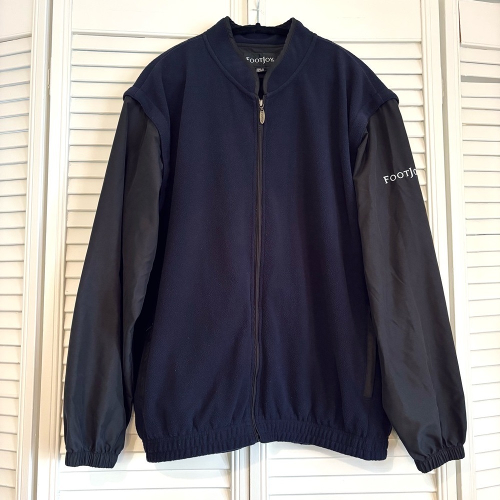 Footjoy Jacket Navy Fleece Full Zip Hybrid Golf Zip Off Sleeves Size Large L